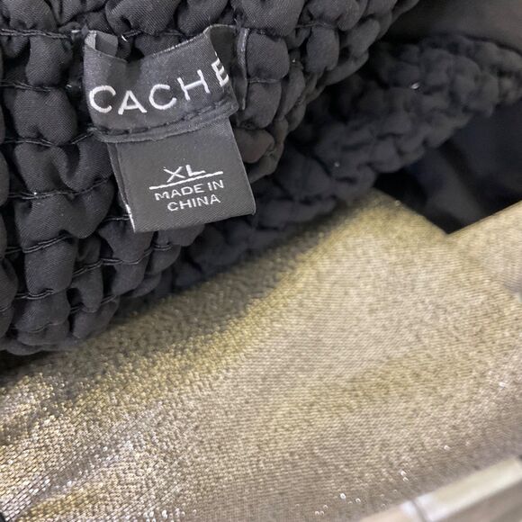 Cache Cocktail Party Blouse women’s Size XL Gold metallic peplum hem Lined - Picture 6 of 9